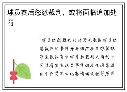 球员赛后怒怼裁判，或将面临追加处罚