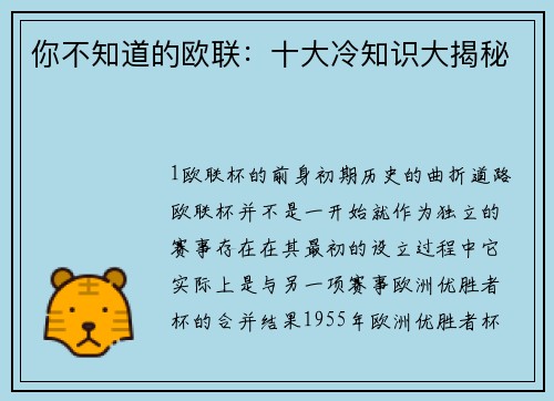 你不知道的欧联：十大冷知识大揭秘